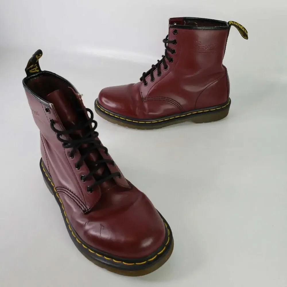 Dr Doc Martens Combat Boots Mens Size 10 1460 Oxblood Cherry Red Lace Up